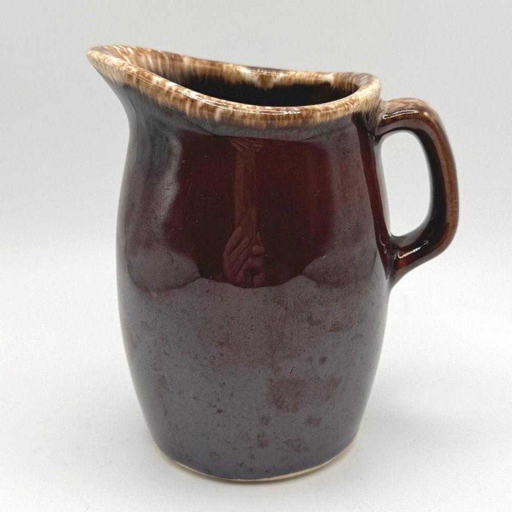 Vintage Brown Drip Glaze Pottery Creamer Pitcher Rustic Stoneware Jug 4.5"